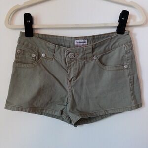 Y2K No Boundaries Olive Green Micro Shorts Juniors 3 Low Rise Stretch 2000s 2.5"